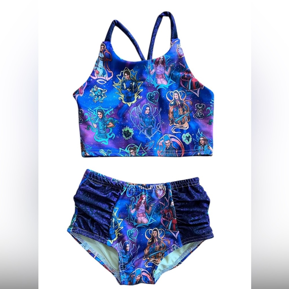 Colorful Character Print Two-Piece Swimsuit